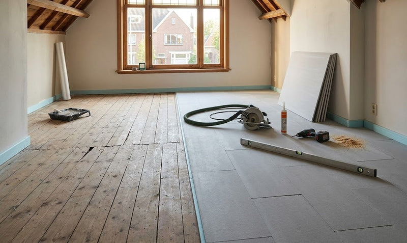 Fermacell op een houten vloer
