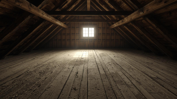zolder met raam en houten zoldervloer