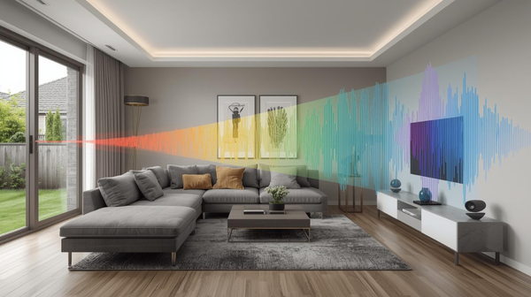 woonkamer met weergave van geluidsoverlast