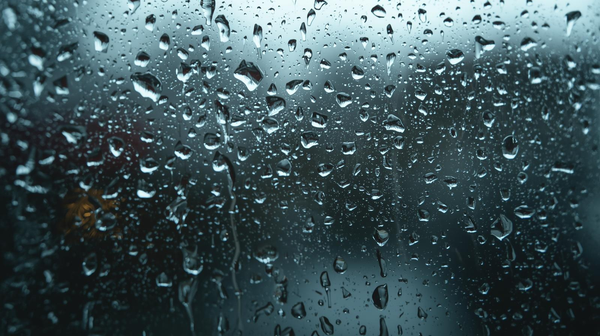 nat raam met vochtdruppels