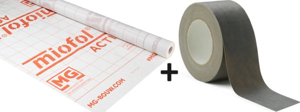 Set Miofol Active (Damp-variabel / klimaatfolie) | 1.50x30mtr + Vast-R Spinvlies Tape 75mm x 25mtr